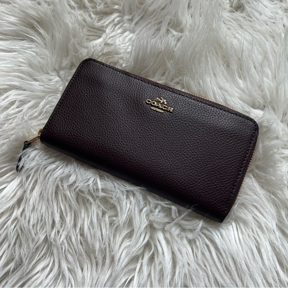 Coach Oxblood Pebbled Leather F16612 Plum Purple Maroon Accordion Zip Wallet 🍇 - Picture 6 of 13